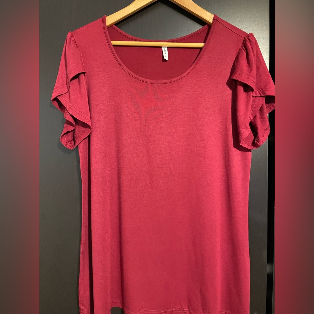 Women's Red Top with Tulip Sleeves